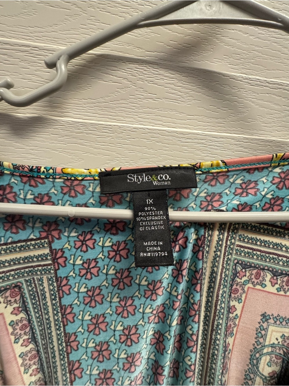 Style & Co. Floral Boho Blouse in Teal, Pink and Cream